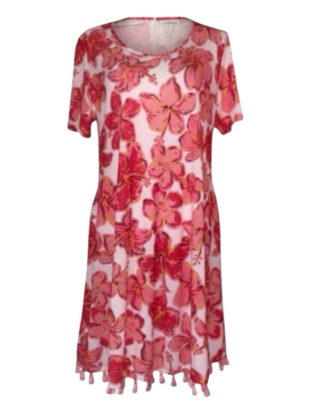 SIMPLY SOUTHERN Midi Dress Floral Tassel Trim White and Pink Size Medium